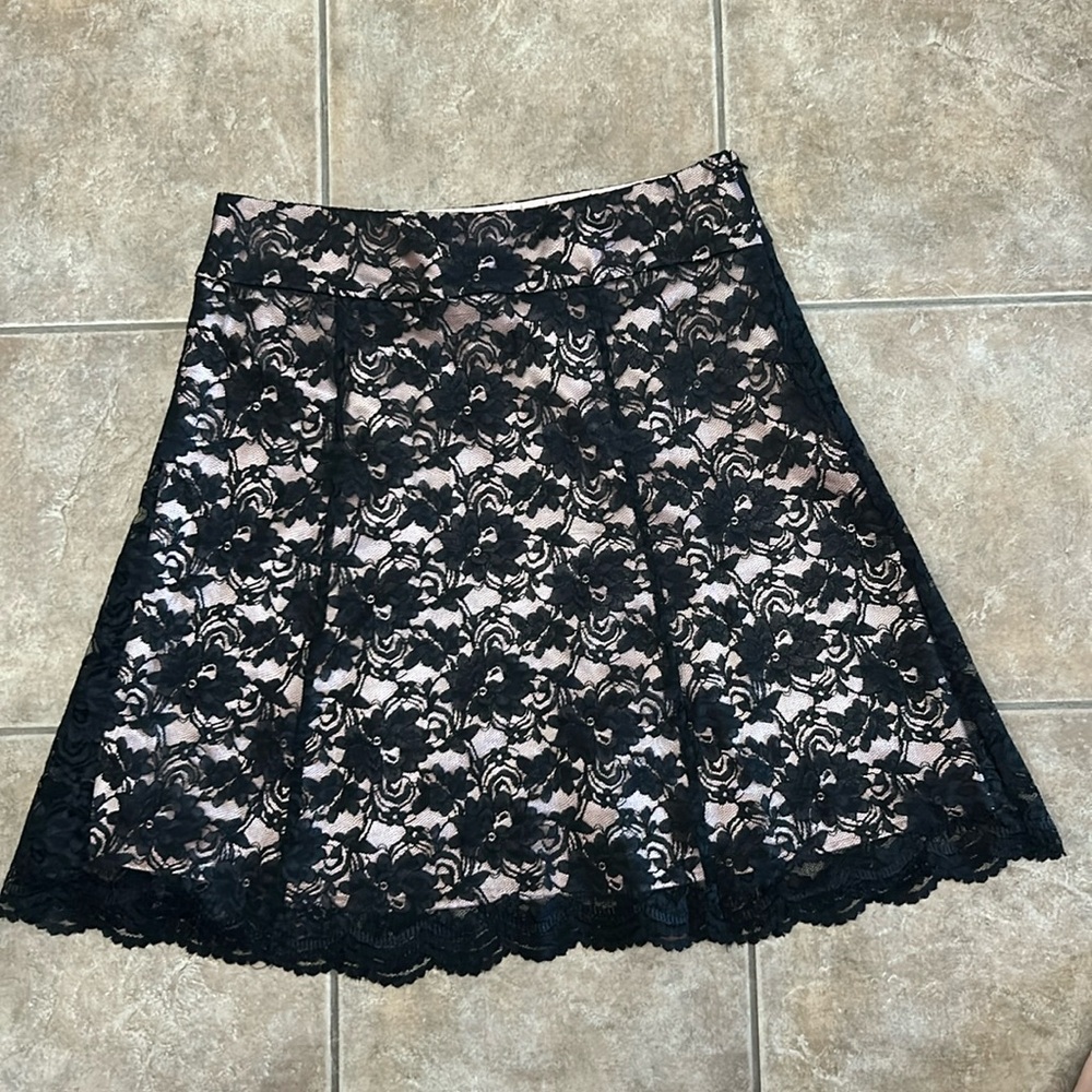 Access Black Lace Overlay with Pink Skirt Size 12